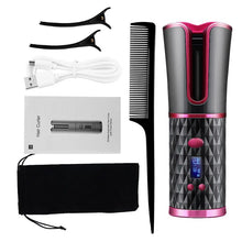Load image into Gallery viewer, Cordless Curling Iron Automatic Rotating Portable Hair Curler USB Rechargeable Curls Waves LED Display Hair Styling Tools