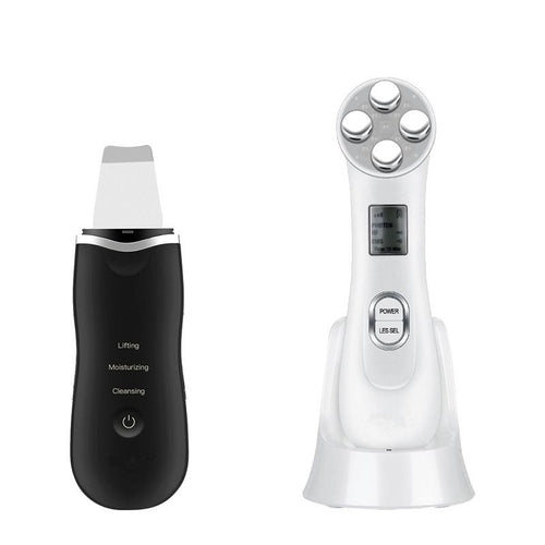 Ultrasonic Face Cleaning Machine Skin Scrubber Pore Cleaner + LED Photon Rejuvenation RF Beauty Device Whitening Firming Lifting