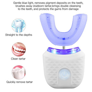 360 Degrees Automatic Electric Toothbrush Rechargeable Ultrasonic U-Type Blue light Tooth Whitening Toothbrush