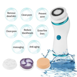 4 In 1 Deep Pores Cleaning Ultrasonic Electric Facial Cleansing Brush Exfoliator Scrubber Skin Care Washing Face Massager