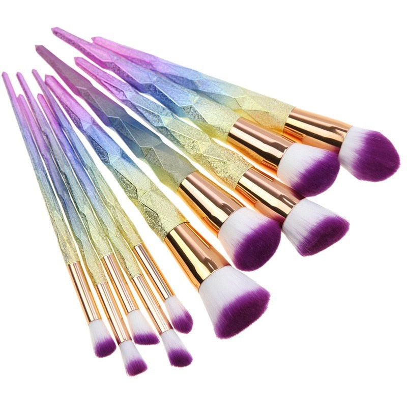 New 10pcs Diamond 3d Handle Makeup Brushes Gradient Colorful Foundation Eyeshadow Contour Blush Powder Kit Full Set