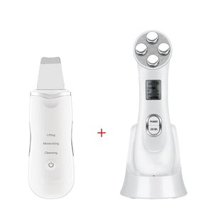 Ultrasonic Face Cleaning Machine Skin Scrubber Pore Cleaner + LED Photon Rejuvenation RF Beauty Device Whitening Firming Lifting
