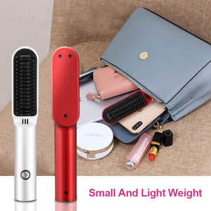 Travel Portable Hair Heating Comb 2 In 1 Usb Charging Wireless Professional Hair Brush Straightener and Curler Styling Tools