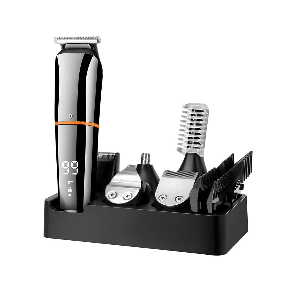 Waterproof Rechargeable Hair Clippers for Men Body Mustache Nose Hair Groomer Cordless HairTrimmer 6 in 1 Grooming Kit