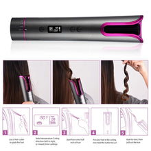 Load image into Gallery viewer, Automatic Hair Curler Ceramic Cordless Curling Iron Rechargeable Hair Waver Tongs Auto Rotating LED Display Portable Curling (Gray)