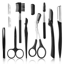 Load image into Gallery viewer, 11Pcs Professional Eyebrow Trimming Tool Set Eyebrow Shaping Knife Tweezers Comb Pencil Eyebrow Trimming Clip Make Up Tool Kit