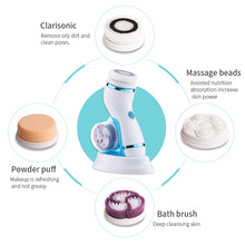 Load image into Gallery viewer, 4 in 1 Electric Facial Cleansing Brush Skin Scrubber Deep Face Cleaning Peeling Machine Pore Cleaner Roller Massager