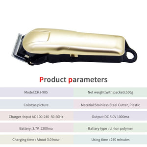 Electric Golden Hair Clipper Professional Hair Cutting Machine Cutter Baber Shop Rechargeable Trimmer for Men Beard Trimmer