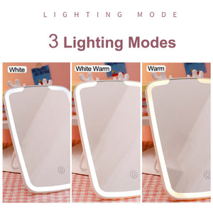 LED Makeup Mirror Touch Screen Vanity Mirrors USB Charging Cosmetic Mirror 3 Brightness Desktop Mirror for Bedroom Travel