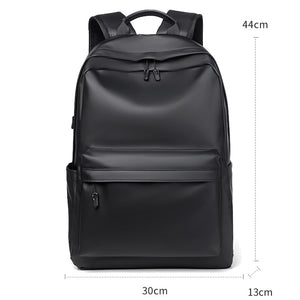Backpack For Men PU Leather High Quality Business Travel Bag Solid Color Rucksack Unisex Simple Bagpack Holds 15.6 Inches Laptop