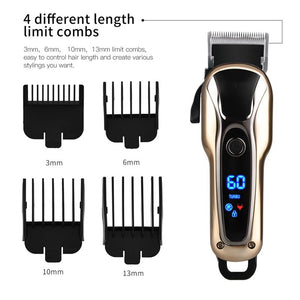 Electric Hair Clipper USB Rechargeable Professional Hair Barber for Men Haircutter LED Display Digital with 4 Limit Combs