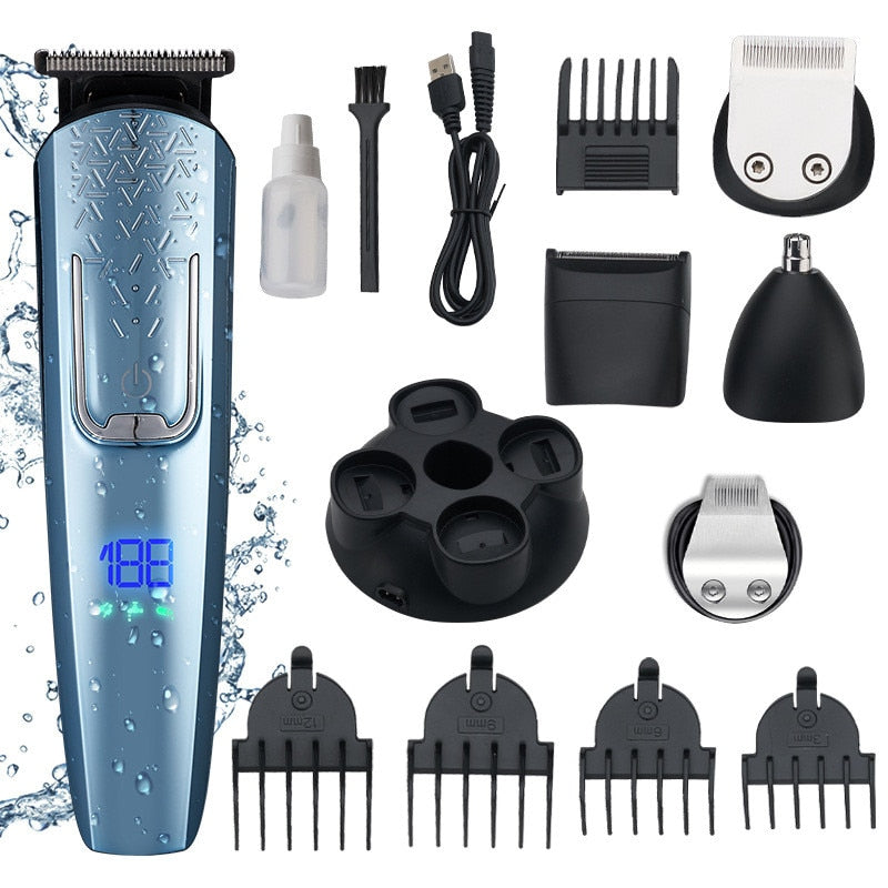 5in1 Professional Hair Clipper Cutting Machine Digital Display USB Charging Men's Electric Shaver Nose Trimmer Engraver Male