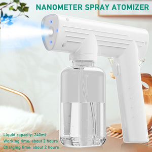 240ml Handheld Atomizer Spray Gun Nano Mist Sprayer Sanitizer Machine Cordless Electric ULV Fogger for Office Garden Home Tools