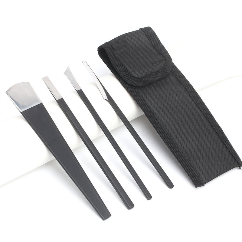 4Pcs/Set Black Stainless Steel Pedicure Knife Professional Pedicure Knife Set Foot Care Tool Nail Tool Kit With Bag