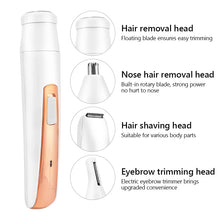 Load image into Gallery viewer, Electric Eyebrow Trimmer USB Rechargeable 4 In 1 Clipper Hair Remover Machine Women Shaver Lady Epilator Razor Face Makeup Tool