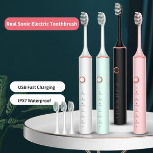 Ultrasonic Sonic Electric Toothbrush for Adults USB Rechargeable Waterproof Electric Teeth Tooth Brushes with 4 Replacement Heads