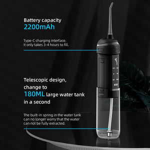 Newest Stretch Oral Irrigator Intelligent Portable Dental Water Jet Flosser Rechargeable for Teeth Cleaning IPX7 180ml Tank 4Tip