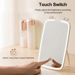 LED Makeup Mirror Touch Screen Vanity Mirrors USB Charging Cosmetic Mirror 3 Brightness Desktop Mirror for Bedroom Travel