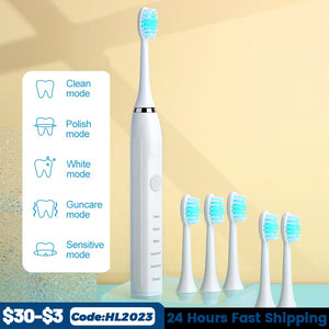Sonic Electric Toothbrushes for Adults Kids Smart Timer Rechargeable Whitening Toothbrush IPX7 with 6 Brush Heads