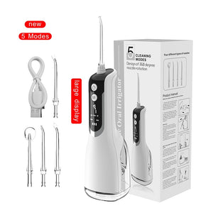 330ml Portable Oral Irrigator Dental Rechargeable Water Flosser 5 Modes Large Display For Teeth Cleaner Waterproof 4 Jet Nozzles