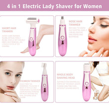 Load image into Gallery viewer, Cordless 4 in1 Electric Lady Shaver for Women Rechargeable Painless Razor Bikini Trimmer Wet and Dry Hair Removal for Face Legs