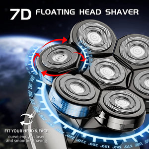 7D Head Shaver Electric Razor for Men 6 in 1 Grooming Head Shaver Trimmer Waterproof Wet/Dry Shavers LED Display Cordless Razor