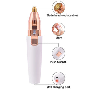 2 In 1 Electric Eyebrow Trimmer USB Rechargeable Hair Remover Women Shaver  LED Light Lady Epilator Razor Face Makeup Tool