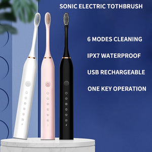 Ultrasonic Sonic Electric Toothbrush USB Charging Electronic Teeth Brush Adult Tooth Whitening 6 Mode IPX7 Waterproof Travel Box