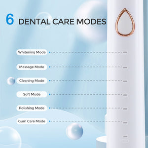 Smart Ultrasonic Electric Toothbrush for Adults Multifunction 6 Mode Sonic Teeth Tooth Brushes with Replacement Heads Household