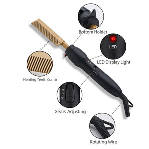 Ceramic Electric Hot Comb hair dryer brush and Auto Shut off Black Hair Beard Straightener Comb