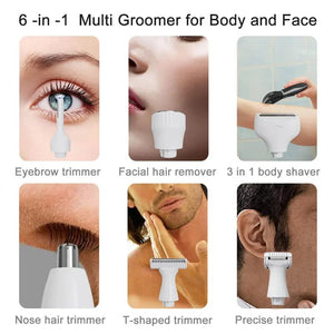 6 in 1 Men's Intimate Area Precision Shaver Bikini Line Sensitive Pubic Hair Shaver Face Nose Beard Trimmer