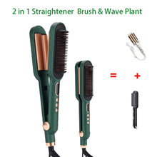 Load image into Gallery viewer, 2 In 1 Hair Straightener Brush Hair Curling Iron Ceramic Negative Ion Hair Waver Curlers Hair Styling Tools with LCD Display