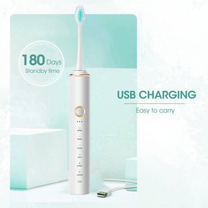 Sonic Electric Toothbrush Travel for Adults Children Dental Whitening Teeth Kit 6 Cleaning Modes 4pcs Tooth Brush Heads Kids