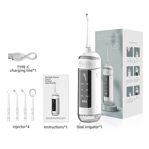 Portable Pull-out Oral Irrigator Dental Water Jet 6 Mode Water Flosser for Teeth Rechargeable 180ML Water Tank Waterproof 4 Tips