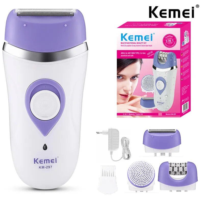 Powerful Electric Epilator For Women 3 in 1 Facial Body Hair Removal Machine For Bikini Underarms Legs Rechargeable