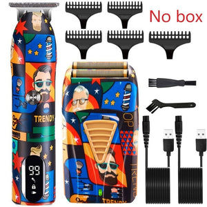 Professional Barber Hair Clipper Rechargeable Graffiti Electric Finish Cutting Machine Beard Trimmer Shaver Cordless Work