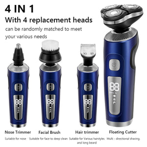 4 in 1 Electric Shaver 3D Floating Cutters USB Fast Charge Shaving Razor Machine for Men Blades Portable Beard Trimmer Clipper