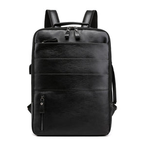 Business Backpacks For Men Waterproof PU Leather Laptop Bag Large Capacity USB Charging Rucksack Male Fashion Bagpack