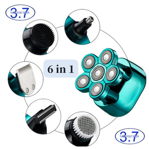 Electric Shaver Razor for Men Bald Head Shaving Machine Beard Hair Trimmer Rechargeable LED Display IPX6 Waterproof 6 In 1 Kit