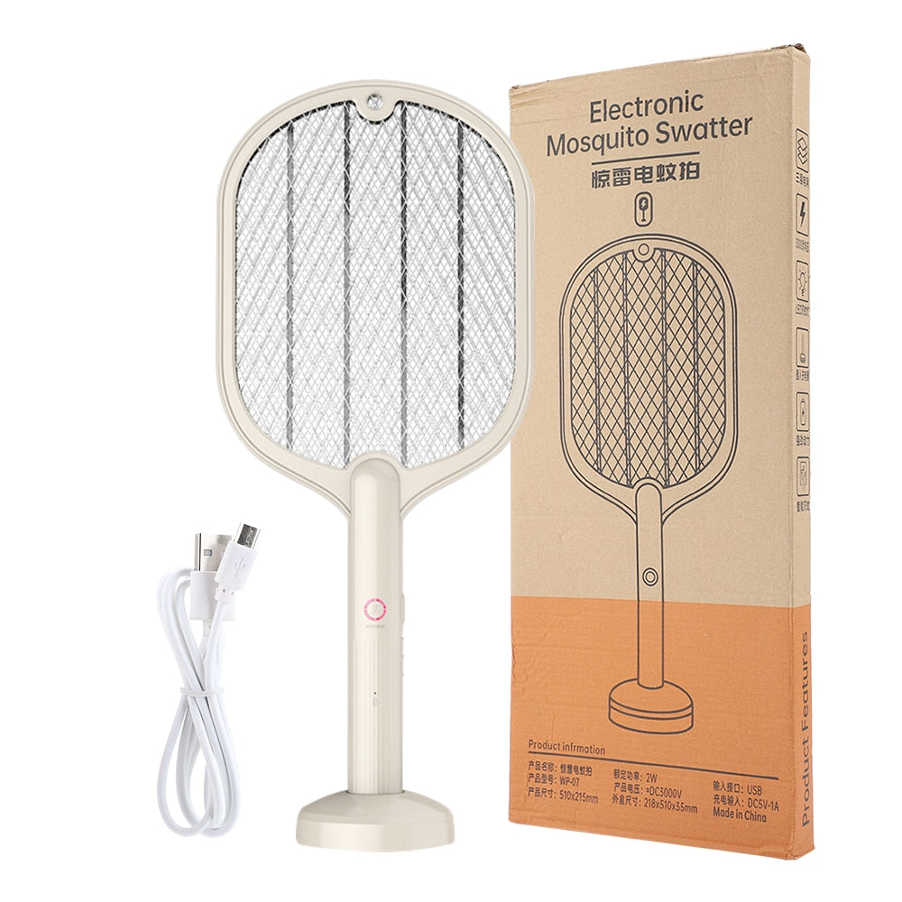 Smart Electric Insect Racket Swatter Zapper 3000V USB Rechargeable Summer Mosquito Lamp Bug Killer Trap Vertical Wall Held