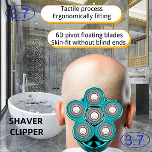 Electric Shaver Razor for Men Bald Head Shaving Machine Beard Hair Trimmer Rechargeable LED Display IPX6 Waterproof 6 In 1 Kit