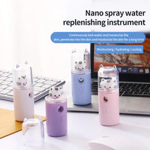 Load image into Gallery viewer, Cute Cat Nano Mist Facial Sprayer Beauty Instrument USB Humidifier Rechargeable Nebulizer Face Steamer Moisturizing Beauty Tool