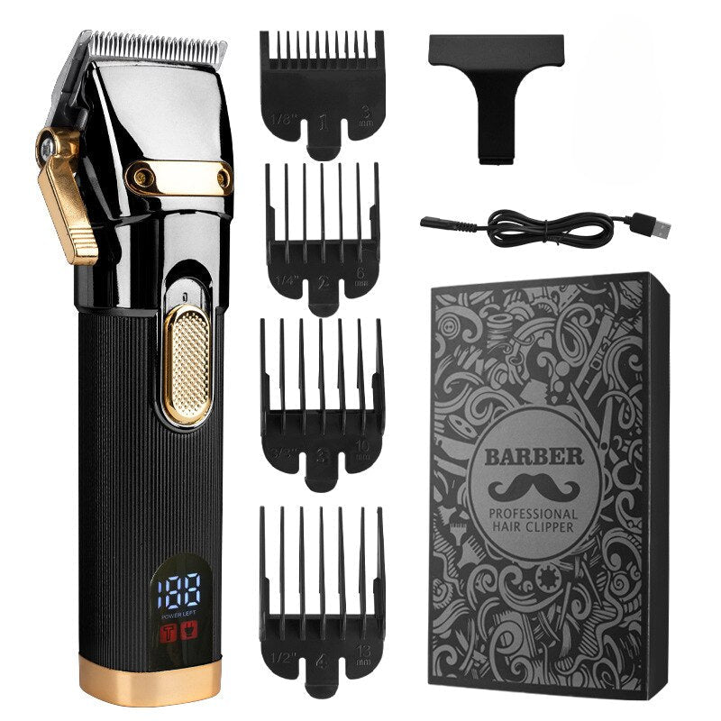 New Color Oil Head Professional Hair Clipper Electric Push Scissor LCD Adjustable Knife Distance Men's Hair Barber